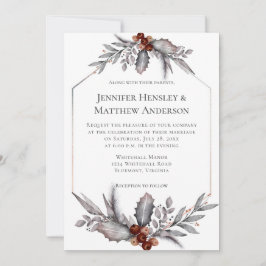 Convites Prata, Cinza, Casamento no inverno Castanho Rusty