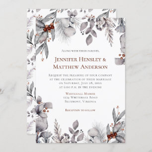 Convites Prata, Cinza, Casamento no inverno de Moldura Marr