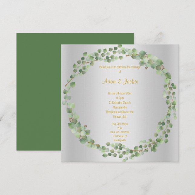 Convites Prata de Casamento Eucalyptus Cheio Elegante (Frente/Verso)