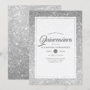 Convites Prata Diamante Brilho Glitter Elegante Quinceañera