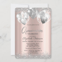 Convites Prata Diamantes Balões Dourado Rosa Quinceañera