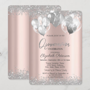 Convites Prata Diamantes Balões Dourado Rosa Quinceañera