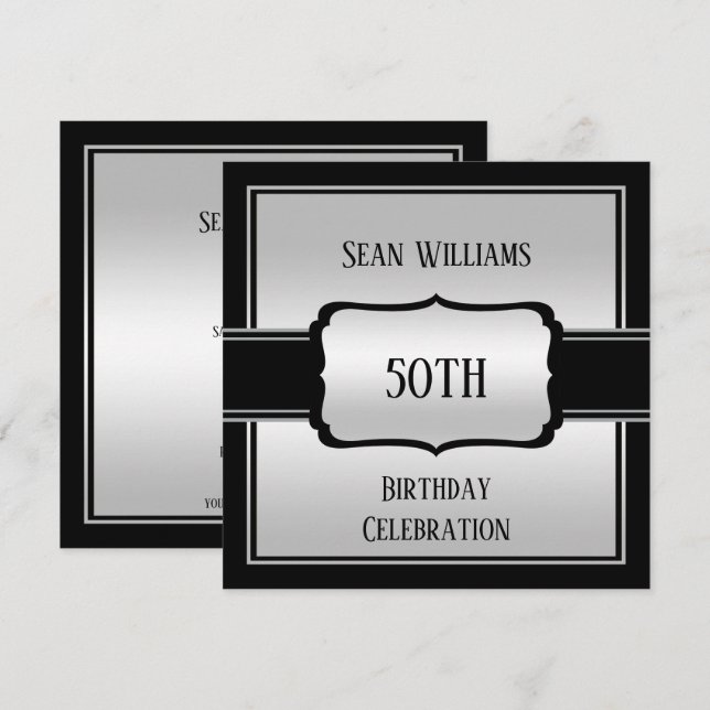 Convites Prata do Homem Elegante e 50º aniversário do Homem (Frente/Verso)