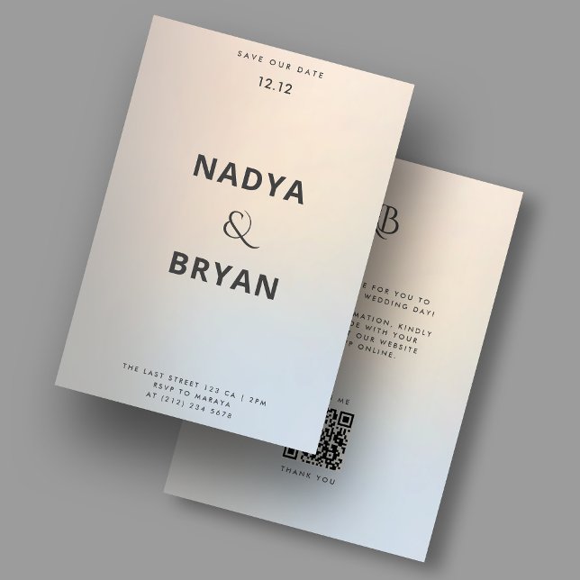 Convites Prata Dourada de Casamento Moderno Salve a Data (Modern Wedding Gold Silver QR code Invitation
)