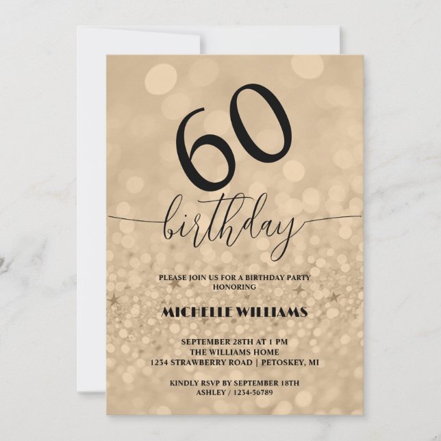 Convites Prata Dourado Glitter Caligrafia Aniversário (Frente)