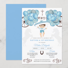 Convites Prata e Blue Mexicano Baby Boy Charro Baptism