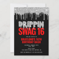 Prata e Vermelho Drippin Swag 16 Aniversário 