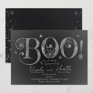 Convites Prata Elegante BOO Mágico Halloween Noivado  
