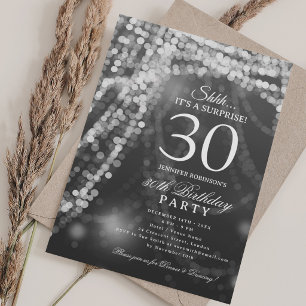 Convites Prata Festa de Aniversário Surpresa de 30 anos