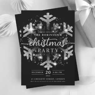 Convites Prata festiva Inverno Floco de Neve Natal Preto