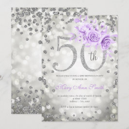 Convites Prata Floral 50ª Luzes de Verão de Aniversário