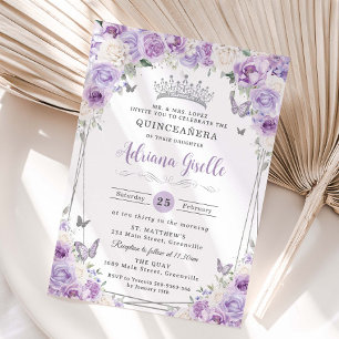 Convites Prata Floral Púrpura Lilac Branca Quinceañera XV 1