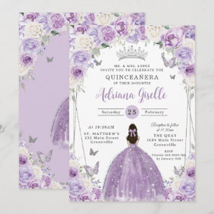 Convites Prata Floral Púrpura Lilac Branca Quinceañera XV 1