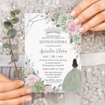 Prata Floral Verde Rosa Suave Quinceañera