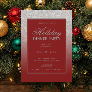 Convites Prata Glam FAUX Brilho Festa de Natal Jantar Verme
