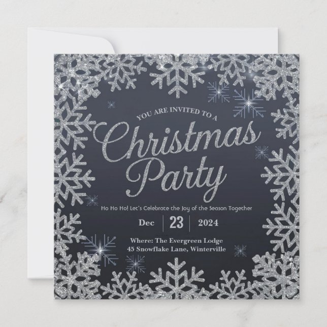 Convites Prata glamourosa e festas de Natal Blue Sparkle (Frente)