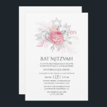 Convites Prata Iridescente e Bat Floral Rosa Mitzvah<br><div class="desc">Um convite simples,  cor-de-rosa e rosa prateado bat mitzvah,  personalizável para suas especificidades de evento.</div>