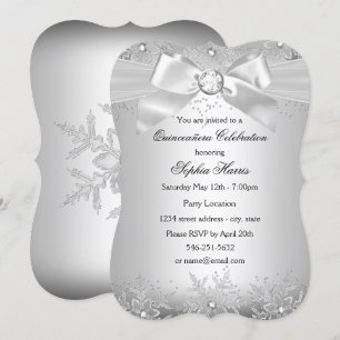 Convites Prata Joia Arco Floco de Neve Quinceanera