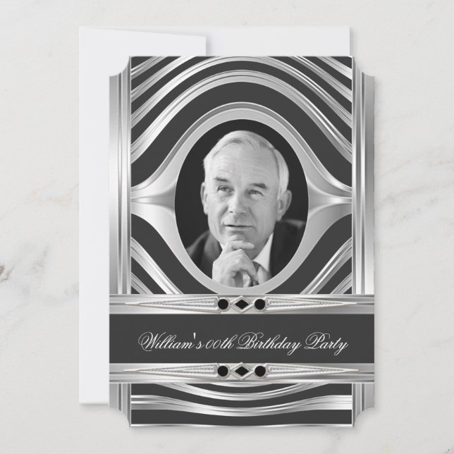 Convites Prata metálica masculina parece uma joia negra de  (Frente)