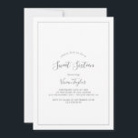 Convites Prata Minimalista Doce 16 de aniversário<br><div class="desc">Este convite minimalista de 16 anos de prata é perfeito para uma simples festa de aniversário 16. A design romântica moderna apresenta cinzas clássicas de prata e tipografia branca, pareadas com uma caligrafia rustica, mas elegante, com estilo antigo, com letra de mão. Personalizável em qualquer cor. Mantenha o design simples...</div>