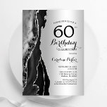 Convites Prata Negra 60º Aniversário<br><div class="desc">Preto e prateado agata 60º convite de aniversário. Elegante design moderno com fundo geode de pedra de pedra marmortal, letra falsa prata brilhante e script de tipografia. Trendy convida o cartão perfeito para uma comemoração de dia das mulheres na moda. Impressos convites Zazzle ou modelo de impressão digital instantânea para...</div>