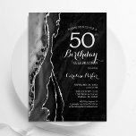 Convites Prata Negra Agate 50º Aniversário<br><div class="desc">Preto e prata agam 50º convite de aniversário. Elegante design moderno com aquarela agate marble geode background,  faux glitter prata e tipografia. Trendy convida o cartão perfeito para uma comemoração de dia das mulheres na moda. Impressos convites Zazzle ou modelo de impressão digital instantânea para download.</div>