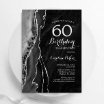 Convites Prata Negra Agate 60º Aniversário<br><div class="desc">Preto e prateado agata 60º convite de aniversário. Elegante design moderno com aquarela agate marble geode background,  faux glitter prata e tipografia. Trendy convida o cartão perfeito para uma comemoração de dia das mulheres na moda. Impressos convites Zazzle ou modelo de impressão digital instantânea para download.</div>