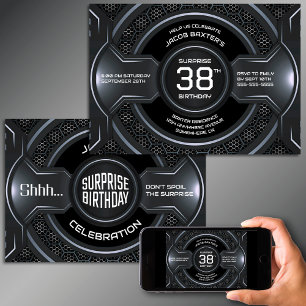 Convites Prata Negra Qualquer Festa de aniversário Surpresa