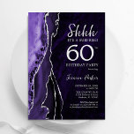 Convites Prata-Prata Surpresa 60º Aniversário<br><div class="desc">Roxo e prata agam surpresa 60º convite de aniversário. Elegante design moderno com aquarela agate marble geode background,  faux glitter prata e tipografia. Trendy convida o cartão perfeito para uma comemoração de dia das mulheres na moda. Impressos convites Zazzle ou modelo de impressão digital instantânea para download.</div>