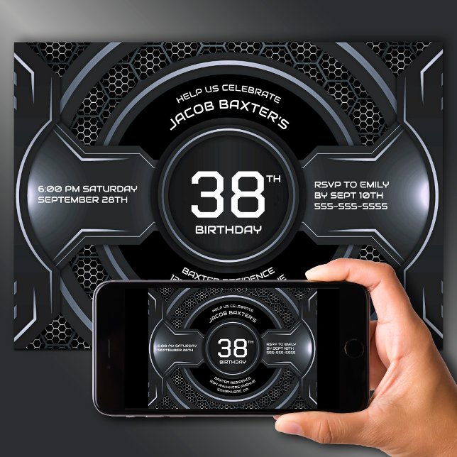 Convites Prata preta moderna qualquer Festa de aniversário  (Criador carregado)