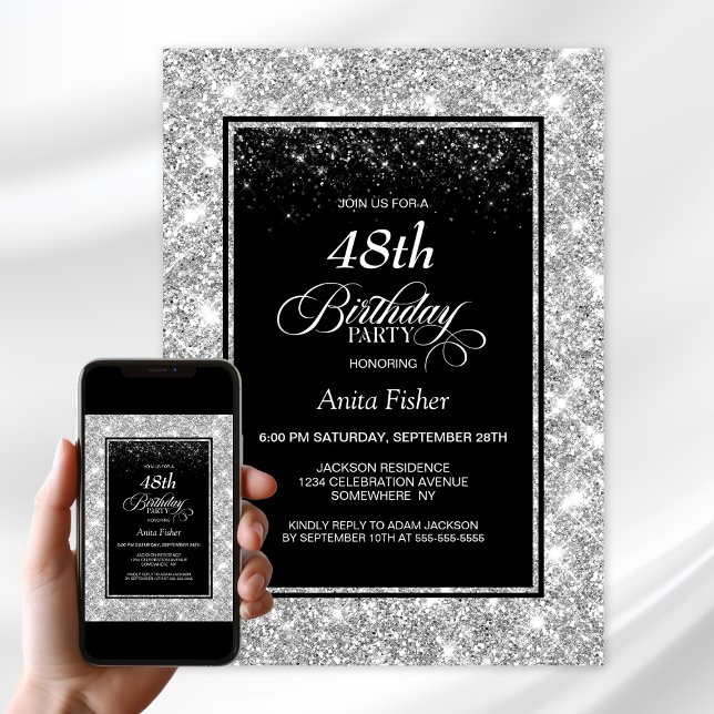 Convites Prata preta moderna qualquer Festa de aniversário  (Criador carregado)