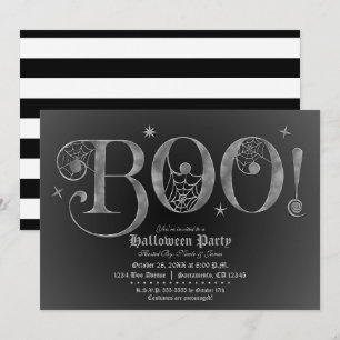 Convites Prata & Preto BOO Festa de Halloween Elegante