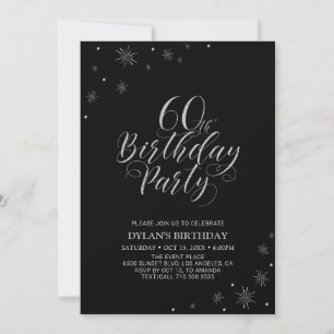 Convites Prata & Preto   Festa de Aniversário de 60 anos Ch