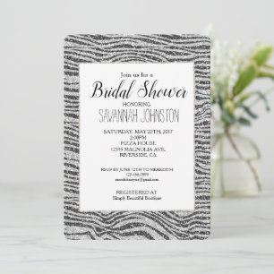 Convites Prata Preto Glitzy Estampa de Zebra Brilho