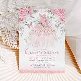Convites Prata rosa bonito Quinceañera Princesa Vestida