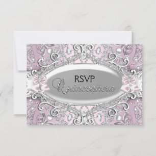 Convites Prata & Rosa Damask Pérola Quinceanera RSVP