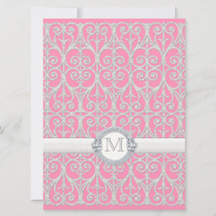 Convites Prata Rosa, Diamantes e rendas, Casamento Monogram