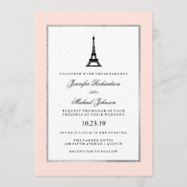 Convites Prata Rosa e Casamento Negro Blush Elegance em Par