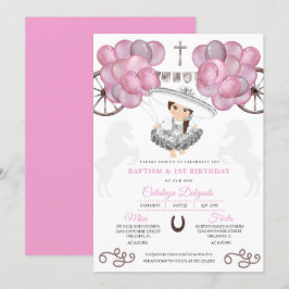 Convites Prata rosa-rosa Bebê mexicano Charra Balões Batism