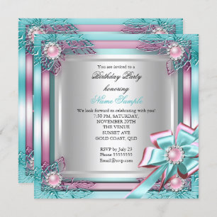 Convites Prata rosa-rosa-Bolsa mensageifesta de aniversario