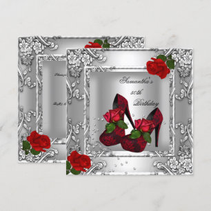 Convites Prata Rosa vermelha 50ª Festa de aniversário