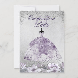 Convites Prata Roxa Esparto Floral Quinceanera