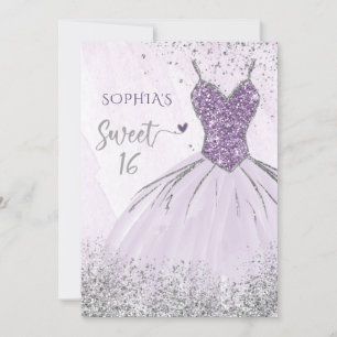 Convites Prata Roxa Vestido Glitter Doce Doce 16 anos