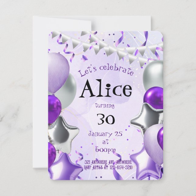 Convites Prata & Roxo  (Frente)