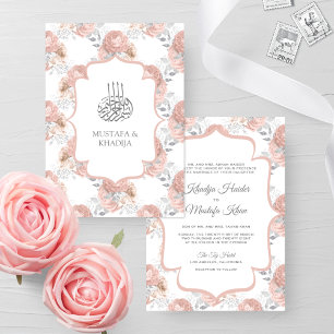 Convites Prata Rústica e Rosas Cor de Rosa Muslim Wedding