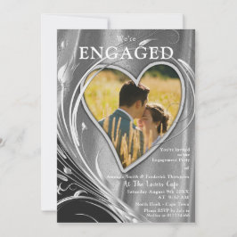 Convites Prata Satin & Noivado de flor prata