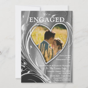 Convites Prata Satin & Noivado de flor prata