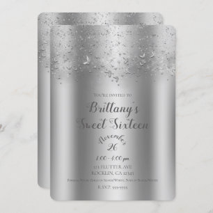 Convites Prata Shimmer Flauta Butterfly Sweet 16 Party