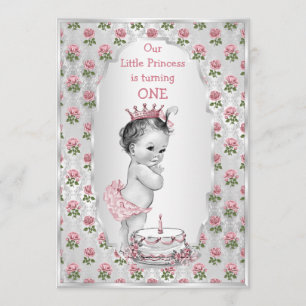 Convites Prata Vintage Princesa Rosas Rosa Bolo de Anivers