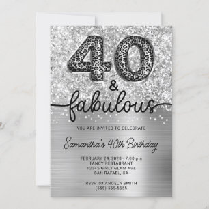 Convites Prateado Glamouroso Leopardo 40 e Fabuloso